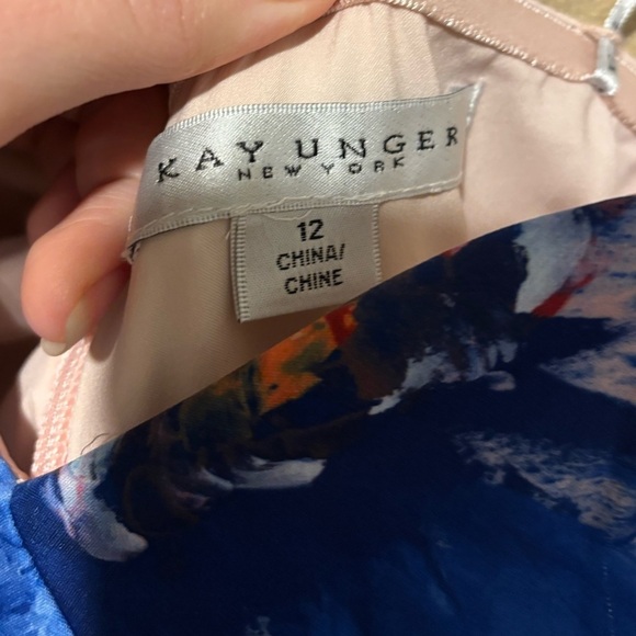 Kay Unger Laurel one shoulder spring floral multi gown - peplum beaded ruffle - Picture 5 of 7